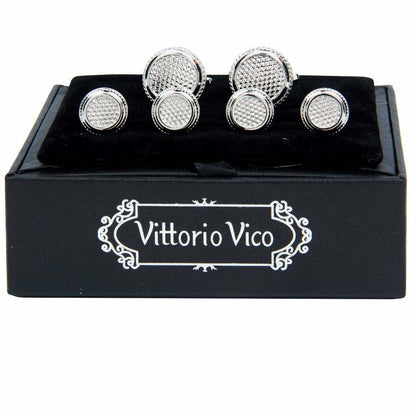 Vittorio Vico Men's Silver Cufflinks & Stud Sets in Gift Box - Silver (FS-65) - Cufflink & Stud Sets - Vittorio Vico
