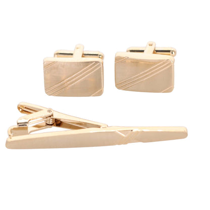 Vittorio Vico Plain Gold Cufflink & Tie Bar Set in Gift Box - CLTB 419 - Cufflink & Tiebar Set - Vittorio Vico