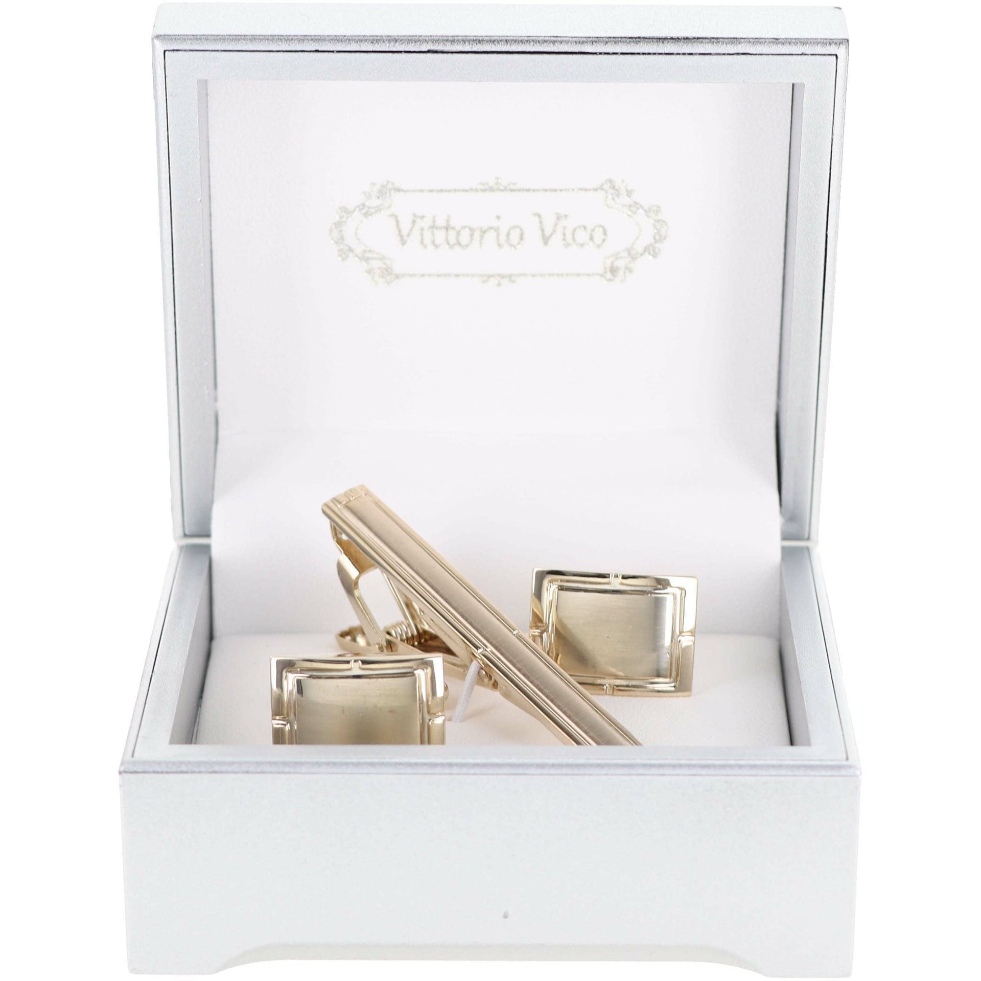 Vittorio Vico Plain Gold Cufflink & Tie Bar Set in Gift Box - CLTB 419 - Cufflink & Tiebar Set - Vittorio Vico