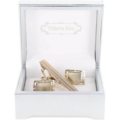 Vittorio Vico Plain Gold Cufflink & Tie Bar Set in Gift Box - CLTB 419 - Cufflink & Tiebar Set - Vittorio Vico