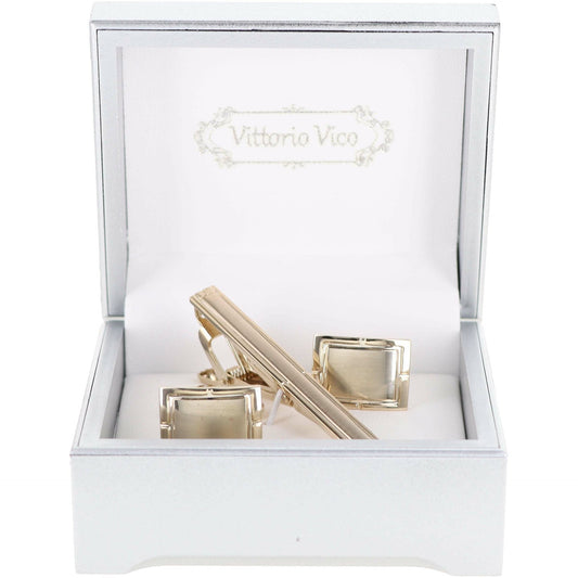 Vittorio Vico Plain Gold Cufflink & Tie Bar Set in Gift Box - CLTB 419 - Cufflink & Tiebar Set - Vittorio Vico