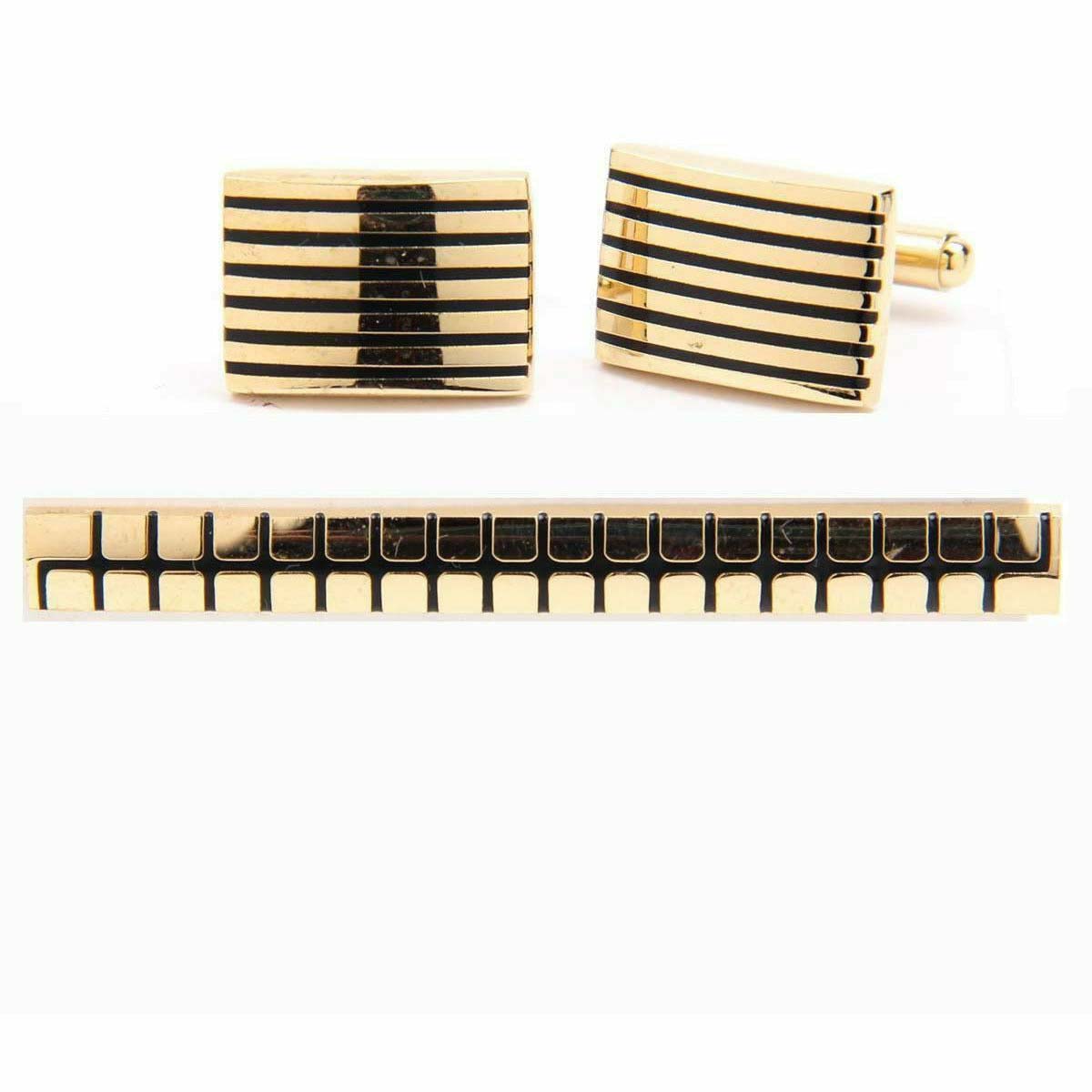Vittorio Vico Plain Gold Cufflink & Tie Bar Set in Gift Box - CLTB 419 - Cufflink & Tiebar Set - Vittorio Vico