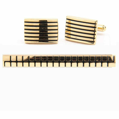 Vittorio Vico Plain Gold Cufflink & Tie Bar Set in Gift Box - CLTB 419 - Cufflink & Tiebar Set - Vittorio Vico