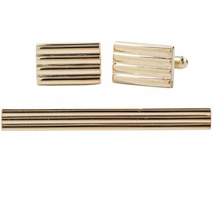 Vittorio Vico Plain Gold Cufflink & Tie Bar Set in Gift Box - CLTB 419 - Cufflink & Tiebar Set - Vittorio Vico
