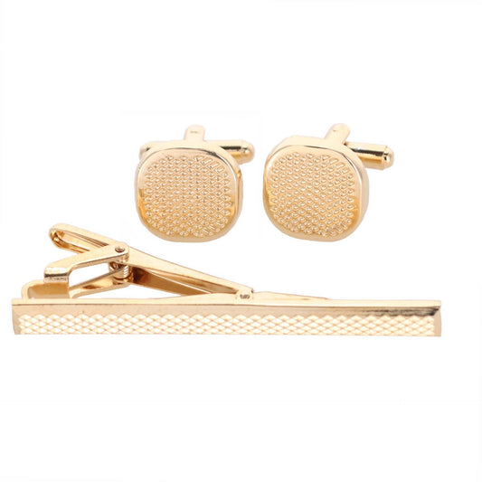 Vittorio Vico Plain Gold Cufflink & Tie Bar Set in Gift Box - CLTB 419 - Cufflink & Tiebar Set - Vittorio Vico
