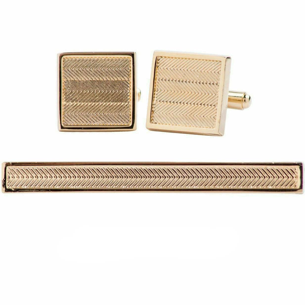Vittorio Vico Plain Gold Cufflink & Tie Bar Set in Gift Box - CLTB 419 - Cufflink & Tiebar Set - Vittorio Vico