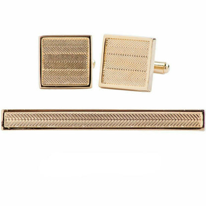 Vittorio Vico Plain Gold Cufflink & Tie Bar Set in Gift Box - CLTB 419 - Cufflink & Tiebar Set - Vittorio Vico