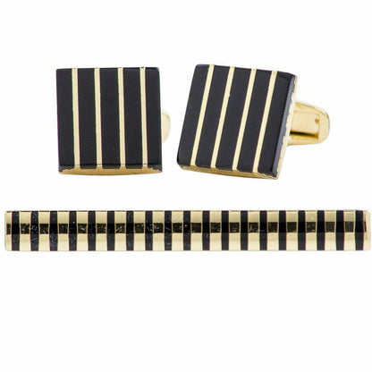 Vittorio Vico Plain Gold Cufflink & Tie Bar Set in Gift Box - CLTB 419 - Cufflink & Tiebar Set - Vittorio Vico