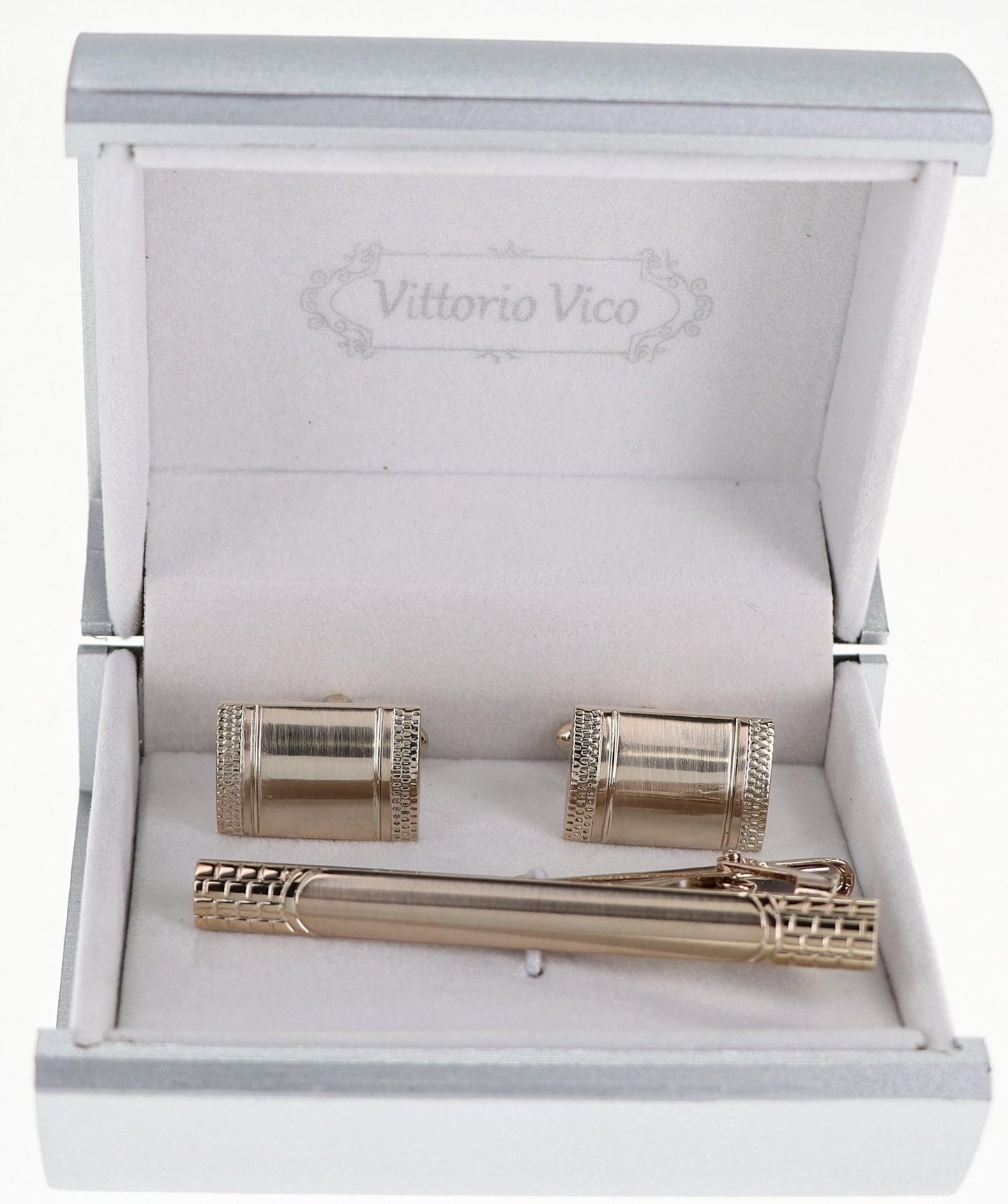 Vittorio Vico Plain Gold Cufflink & Tie Bar Set in Gift Box - CLTB 502 - Cufflink & Tiebar Set - Vittorio Vico