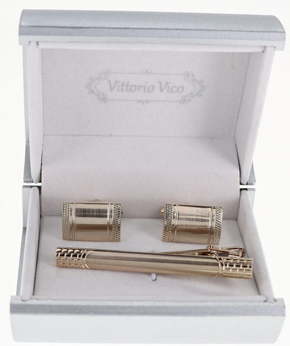 Vittorio Vico Plain Gold Cufflink & Tie Bar Set in Gift Box - CLTB 502 - Cufflink & Tiebar Set - Vittorio Vico