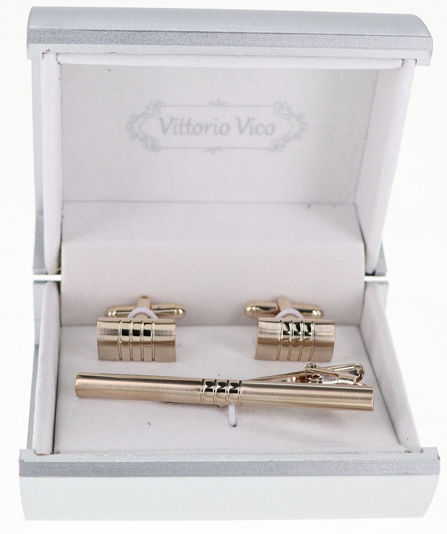 Vittorio Vico Plain Gold Cufflink & Tie Bar Set in Gift Box - CLTB 508 - Cufflink & Tiebar Set - Vittorio Vico