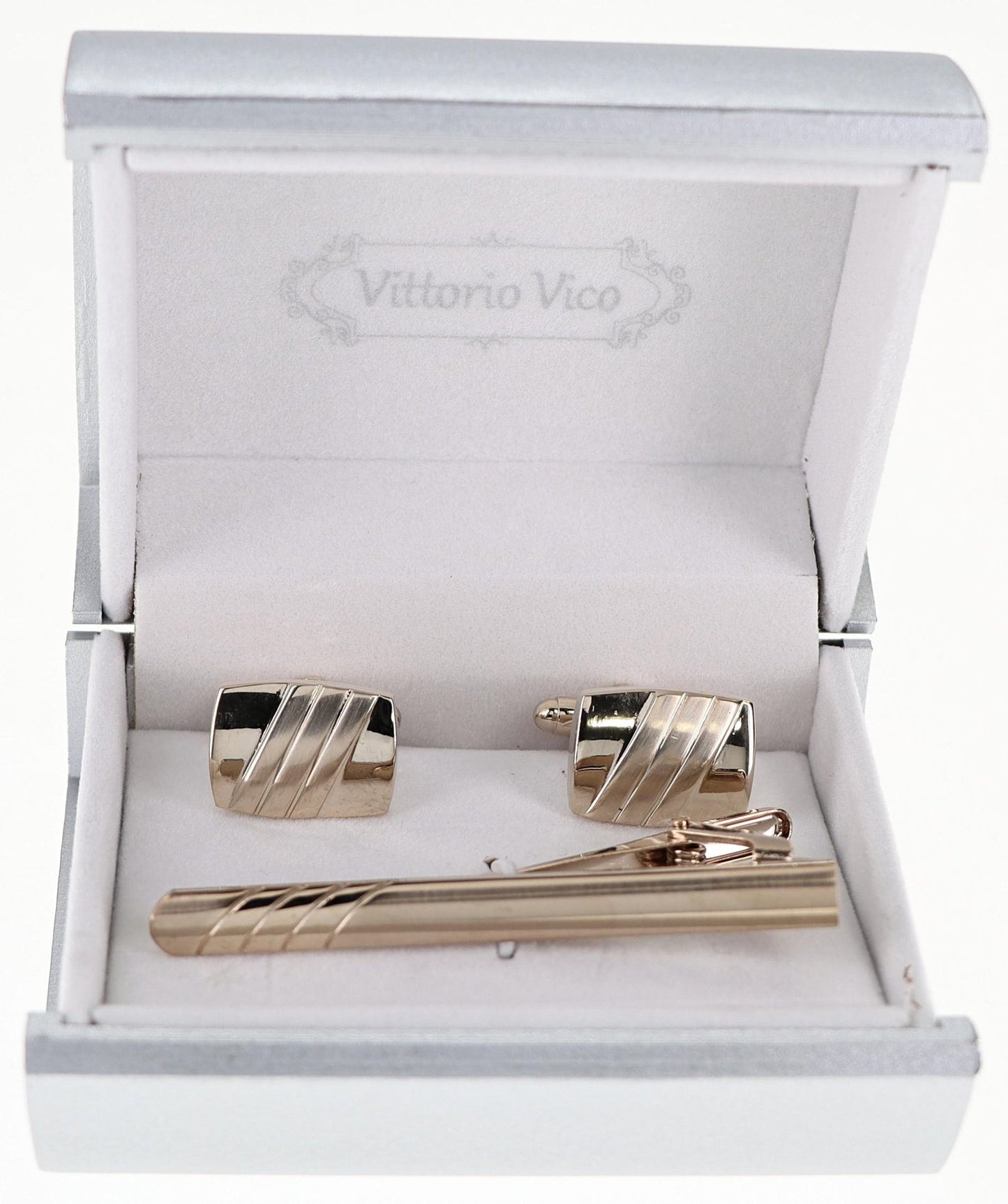 Vittorio Vico Plain Gold Cufflink & Tie Bar Set in Gift Box - CLTB 510 - Cufflink & Tiebar Set - Vittorio Vico