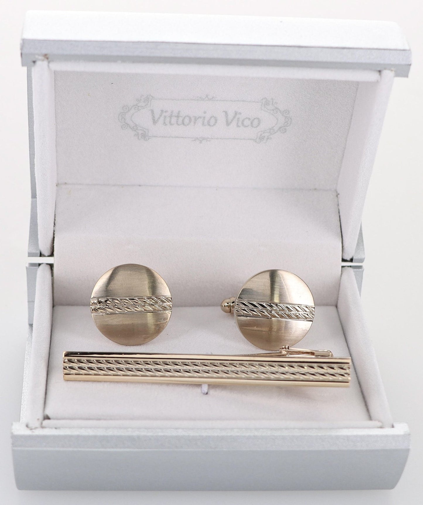 Vittorio Vico Plain Gold Cufflink & Tie Bar Set in Gift Box - CLTB 516 - Cufflink & Tiebar Set - Vittorio Vico