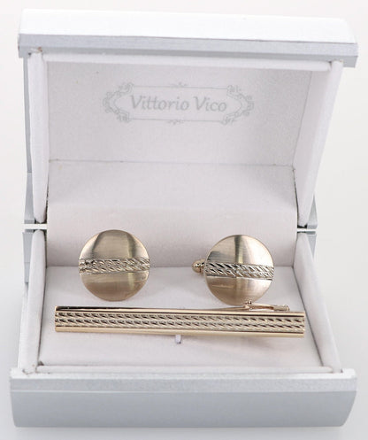 Vittorio Vico Plain Gold Cufflink & Tie Bar Set in Gift Box - CLTB 516 - Cufflink & Tiebar Set - Vittorio Vico