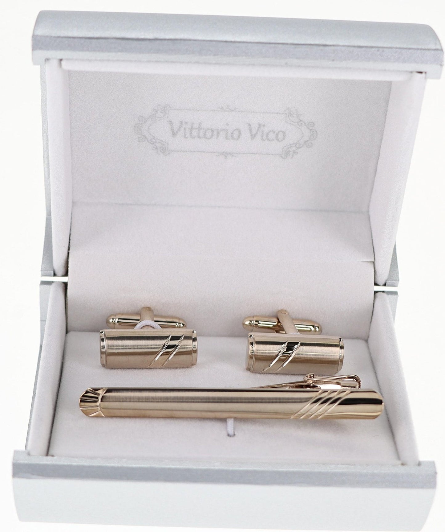 Vittorio Vico Plain Gold Cufflink & Tie Bar Set in Gift Box - CLTB 518 - Cufflink & Tiebar Set - Vittorio Vico
