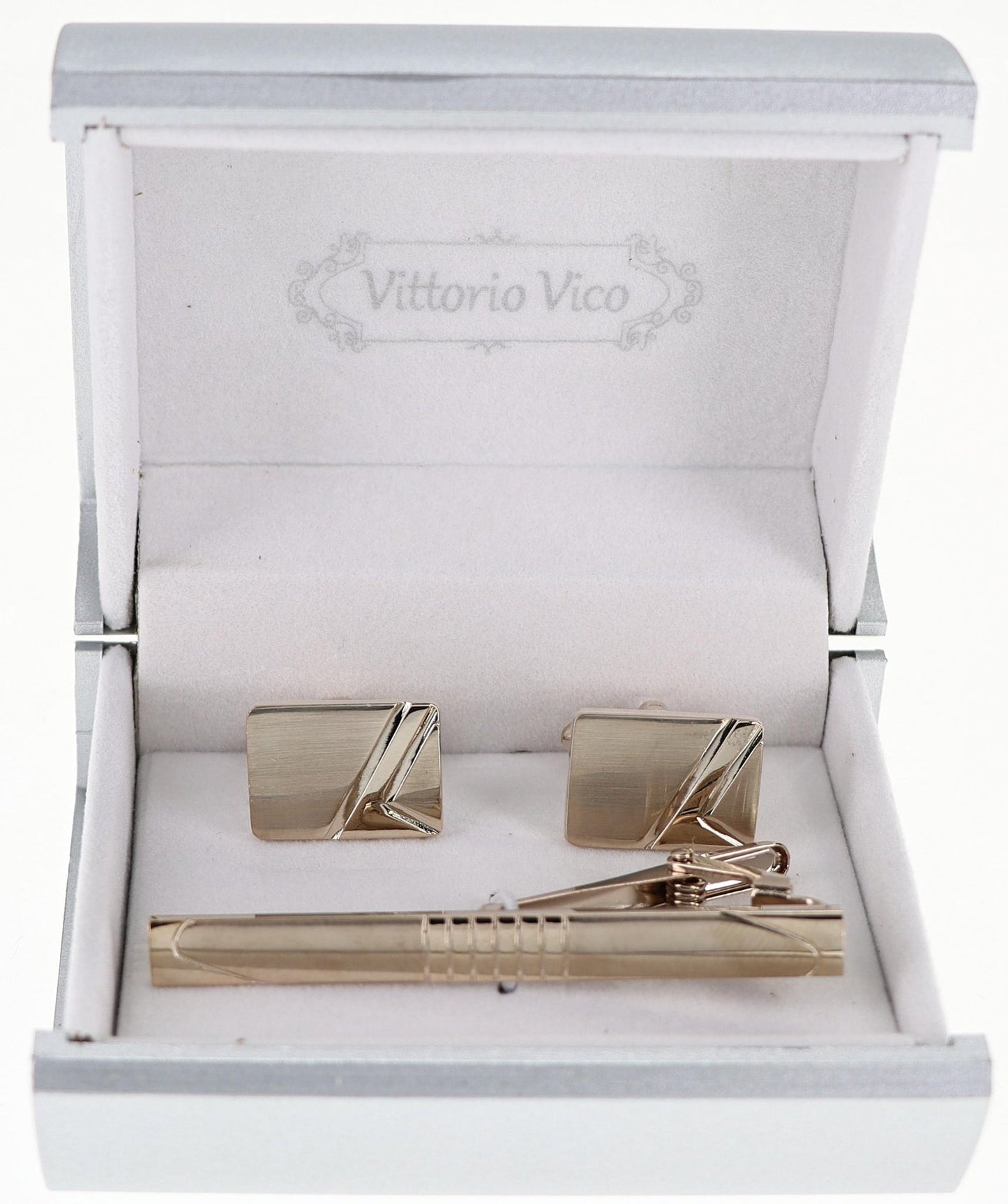 Vittorio Vico Plain Gold Cufflink & Tie Bar Set in Gift Box - CLTB 520 - Cufflink & Tiebar Set - Vittorio Vico