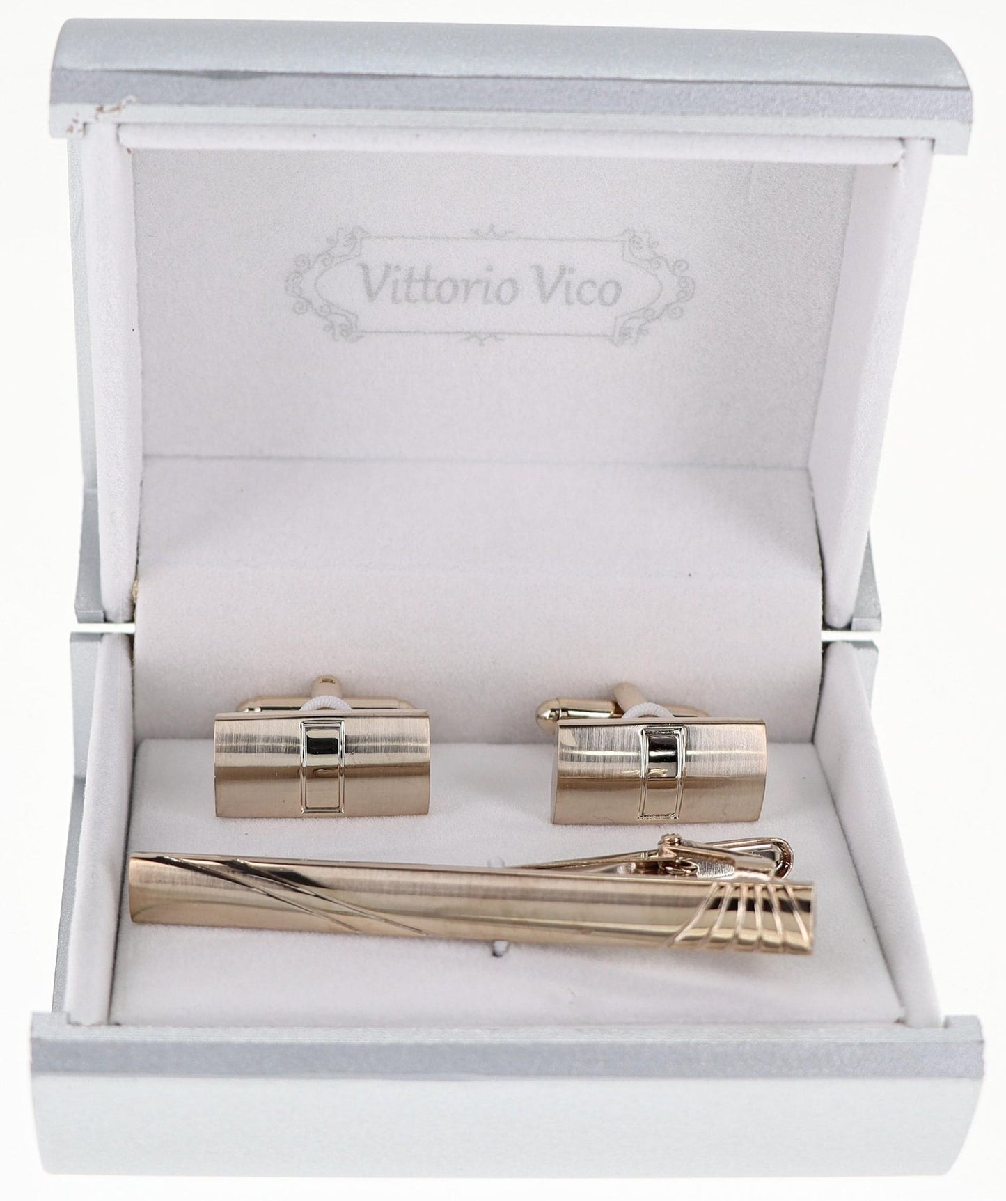 Vittorio Vico Plain Gold Cufflink & Tie Bar Set in Gift Box - CLTB 524 - Cufflink & Tiebar Set - Vittorio Vico
