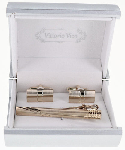 Vittorio Vico Plain Gold Cufflink & Tie Bar Set in Gift Box - CLTB 524 - Cufflink & Tiebar Set - Vittorio Vico