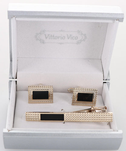 Vittorio Vico Plain Gold Cufflink & Tie Bar Set in Gift Box - CLTB 528 - Cufflink & Tiebar Set - Vittorio Vico