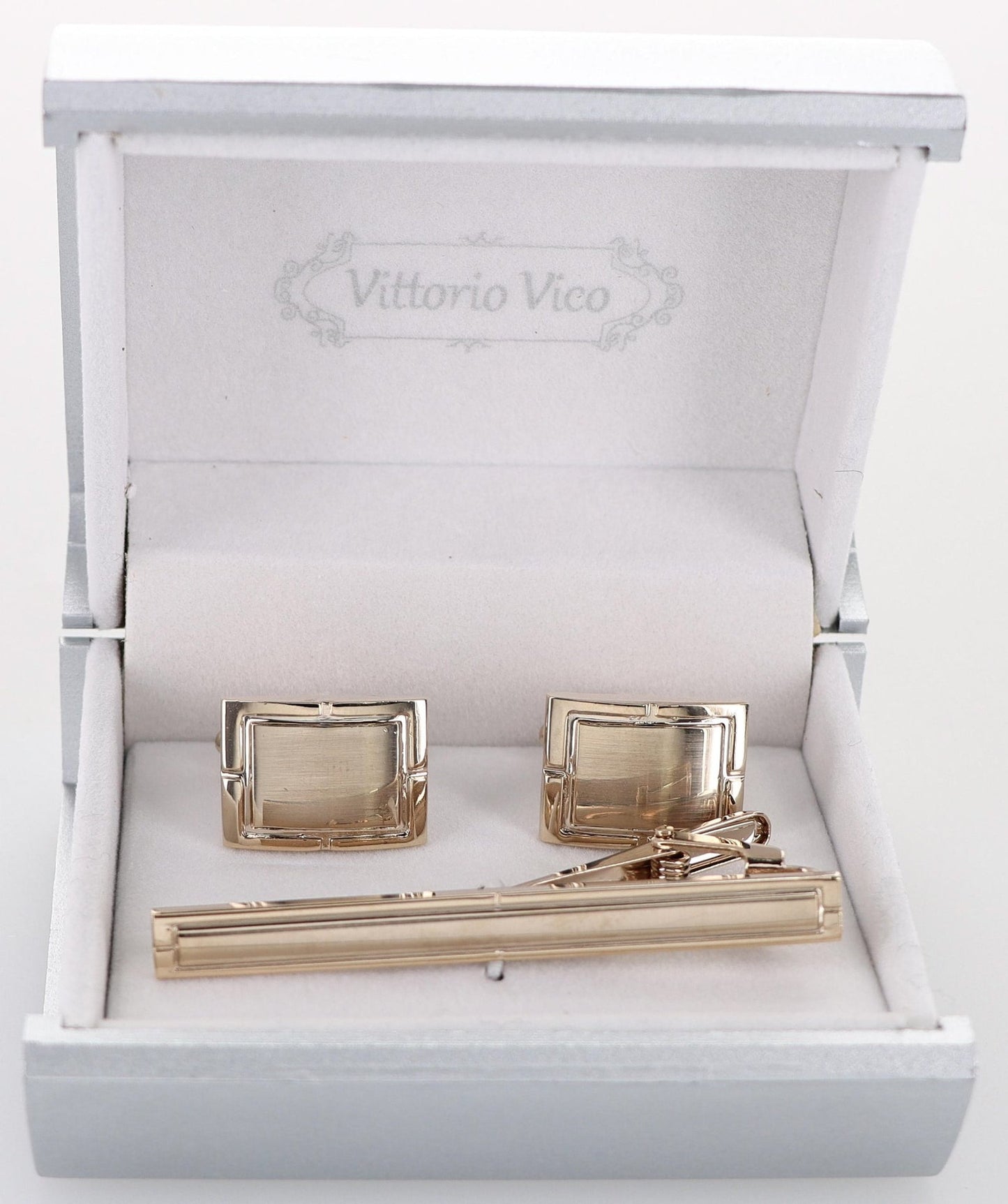 Vittorio Vico Plain Gold Cufflink & Tie Bar Set in Gift Box - CLTB 530 - Cufflink & Tiebar Set - Vittorio Vico