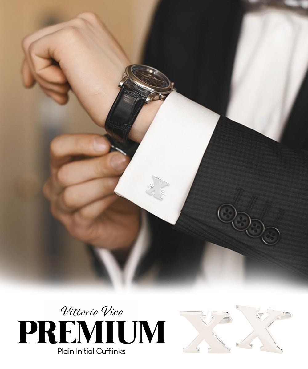 Vittorio Vico Plain Initial Cufflinks in Gift Box - Silver - Initial Cufflinks - Vittorio Vico