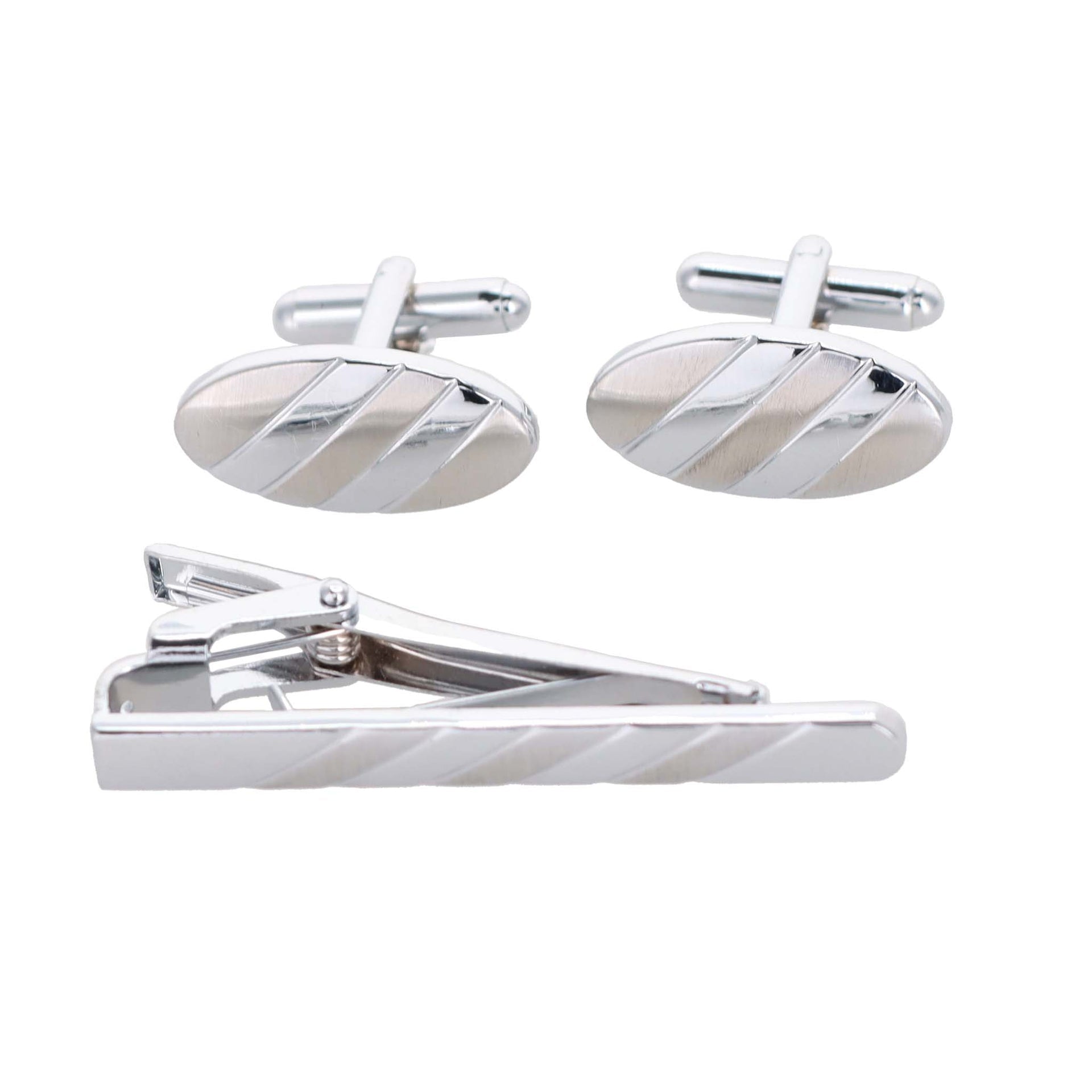 Vittorio Vico Plain Silver Cufflink & Tie Bar Set in Gift Box - CLTB 446 - Cufflink & Tiebar Set - Vittorio Vico