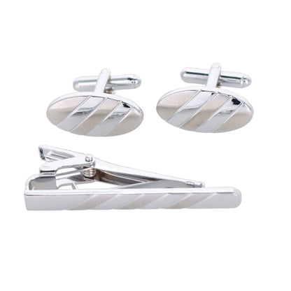 Vittorio Vico Plain Silver Cufflink & Tie Bar Set in Gift Box - CLTB 446 - Cufflink & Tiebar Set - Vittorio Vico