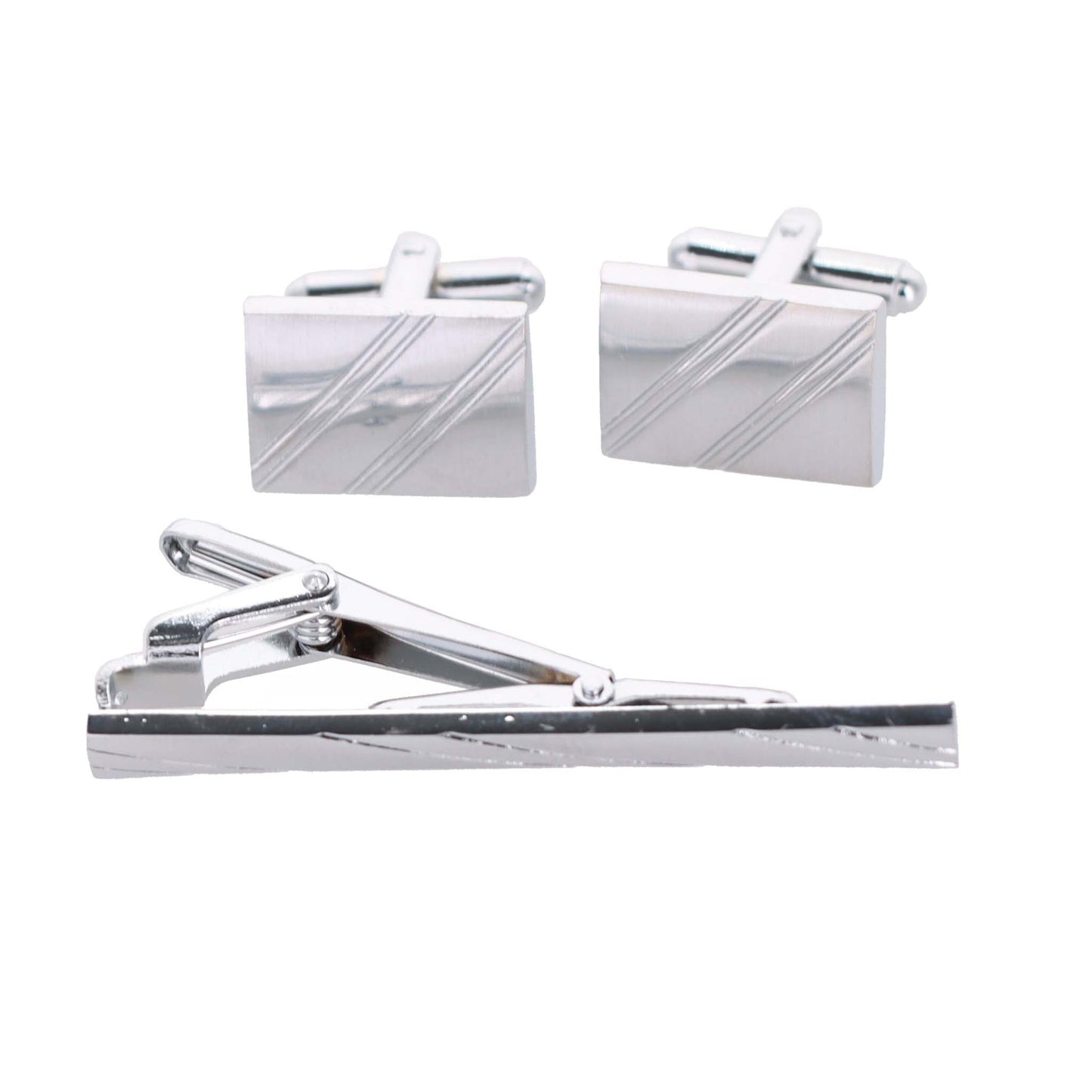 Vittorio Vico Plain Silver Cufflink & Tie Bar Set in Gift Box - CLTB 446 - Cufflink & Tiebar Set - Vittorio Vico