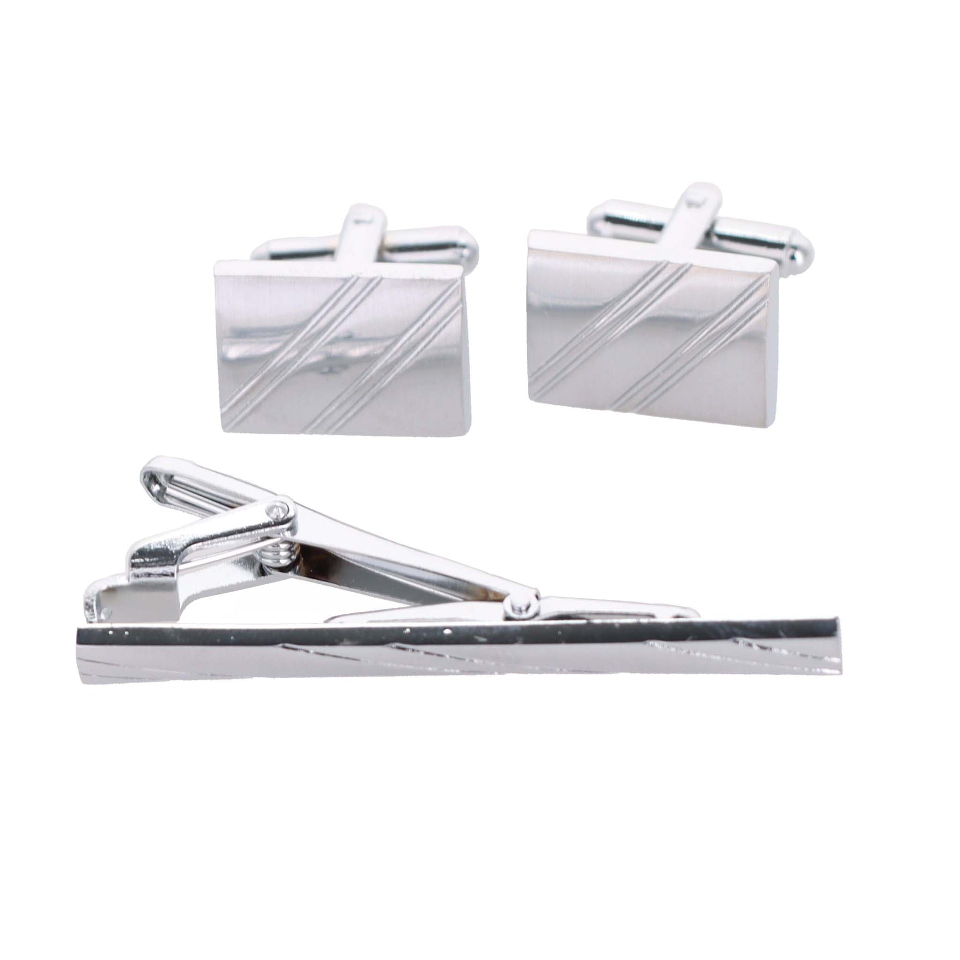 Vittorio Vico Plain Silver Cufflink & Tie Bar Set in Gift Box - CLTB 446 - Cufflink & Tiebar Set - Vittorio Vico