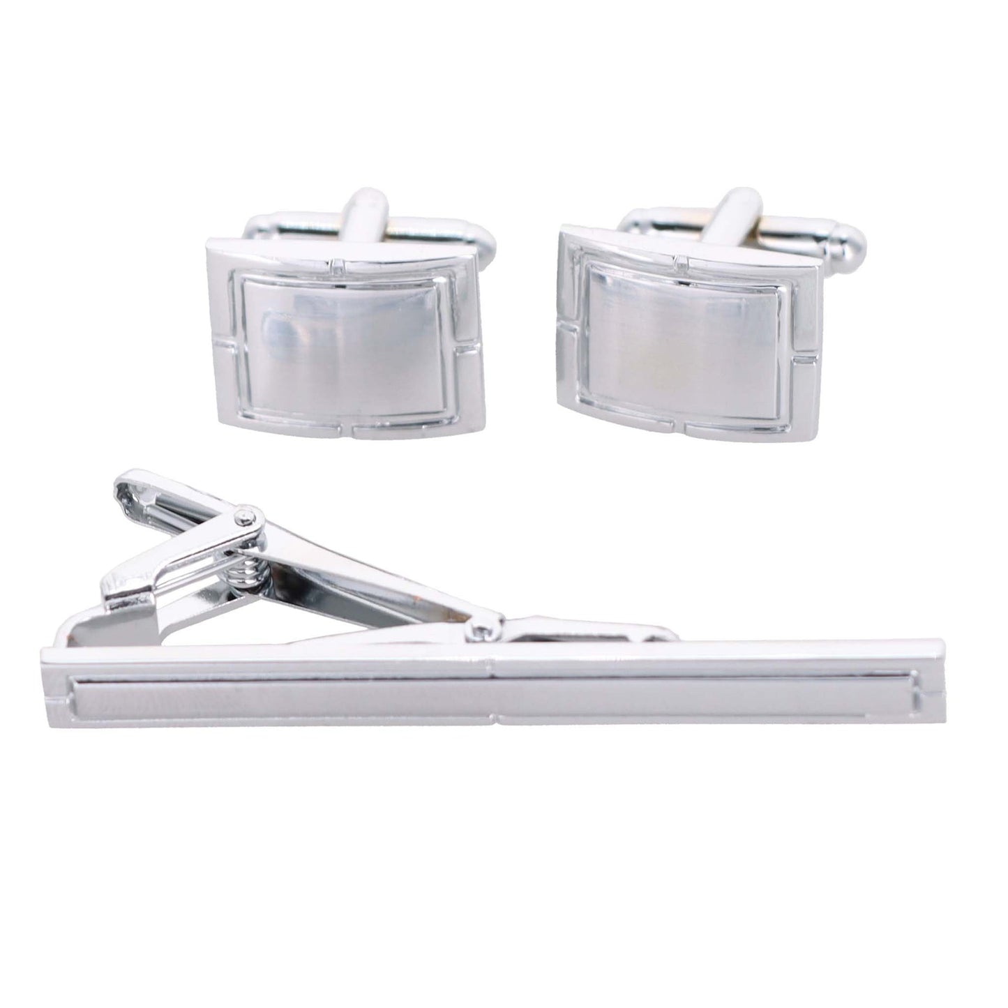 Vittorio Vico Plain Silver Cufflink & Tie Bar Set in Gift Box - CLTB 446 - Cufflink & Tiebar Set - Vittorio Vico