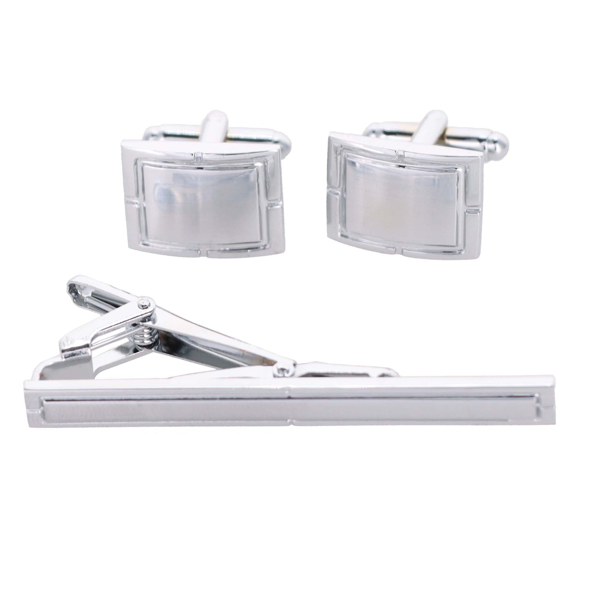 Vittorio Vico Plain Silver Cufflink & Tie Bar Set in Gift Box - CLTB 446 - Cufflink & Tiebar Set - Vittorio Vico