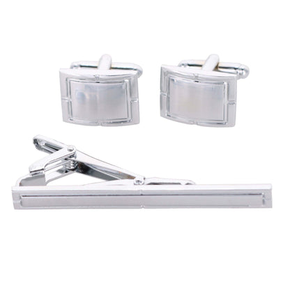 Vittorio Vico Plain Silver Cufflink & Tie Bar Set in Gift Box - CLTB 446 - Cufflink & Tiebar Set - Vittorio Vico