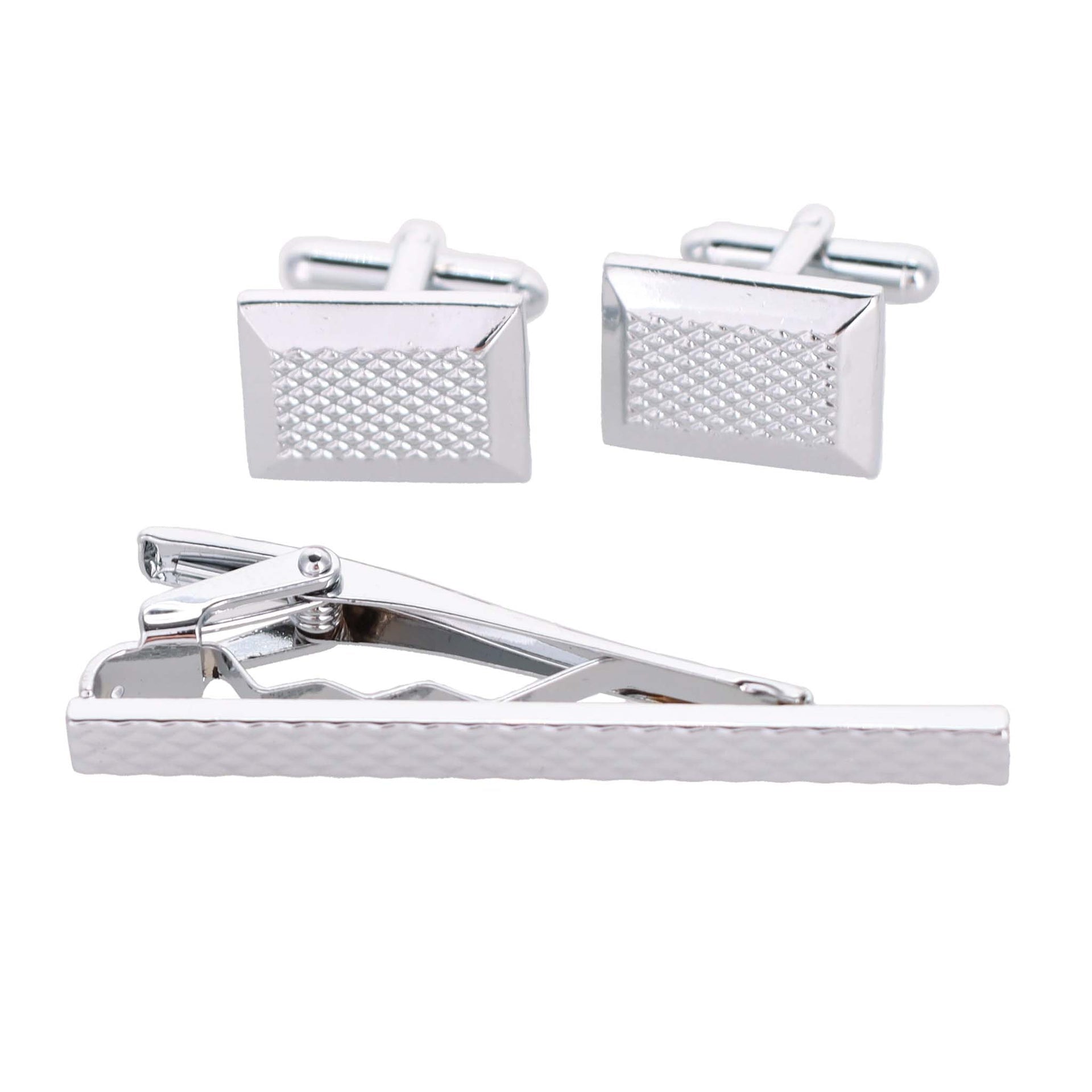 Vittorio Vico Plain Silver Cufflink & Tie Bar Set in Gift Box - CLTB 446 - Cufflink & Tiebar Set - Vittorio Vico
