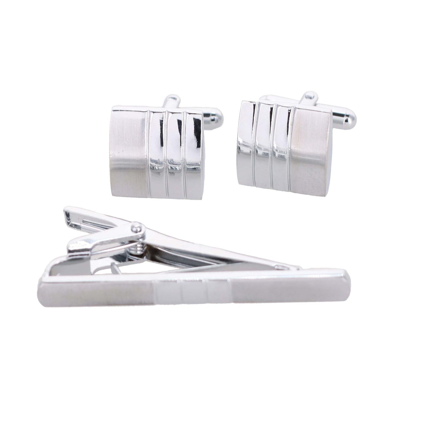 Vittorio Vico Plain Silver Cufflink & Tie Bar Set in Gift Box - CLTB 446 - Cufflink & Tiebar Set - Vittorio Vico
