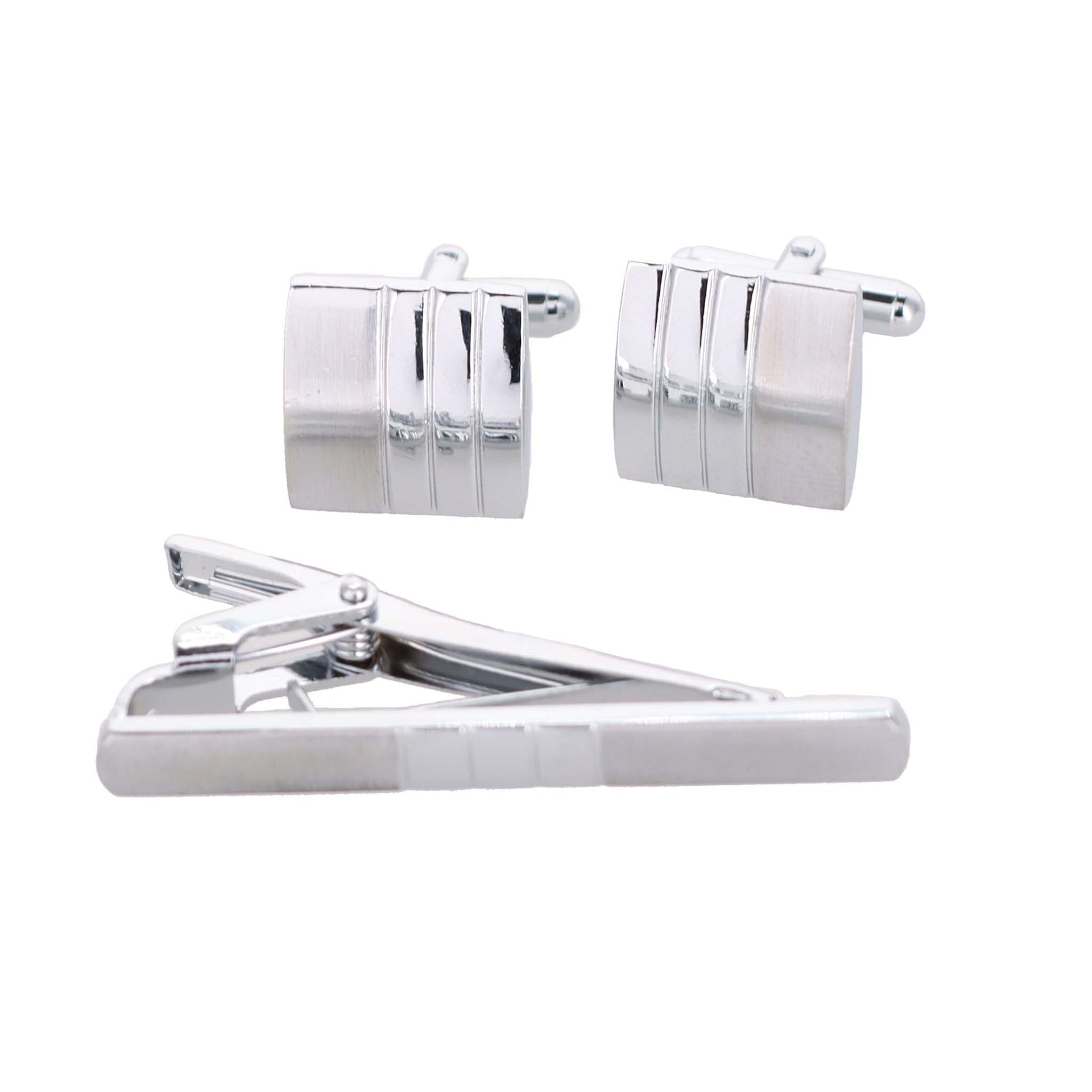 Vittorio Vico Plain Silver Cufflink & Tie Bar Set in Gift Box - CLTB 446 - Cufflink & Tiebar Set - Vittorio Vico
