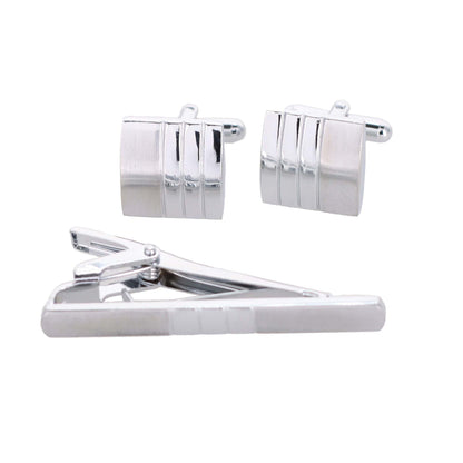 Vittorio Vico Plain Silver Cufflink & Tie Bar Set in Gift Box - CLTB 446 - Cufflink & Tiebar Set - Vittorio Vico