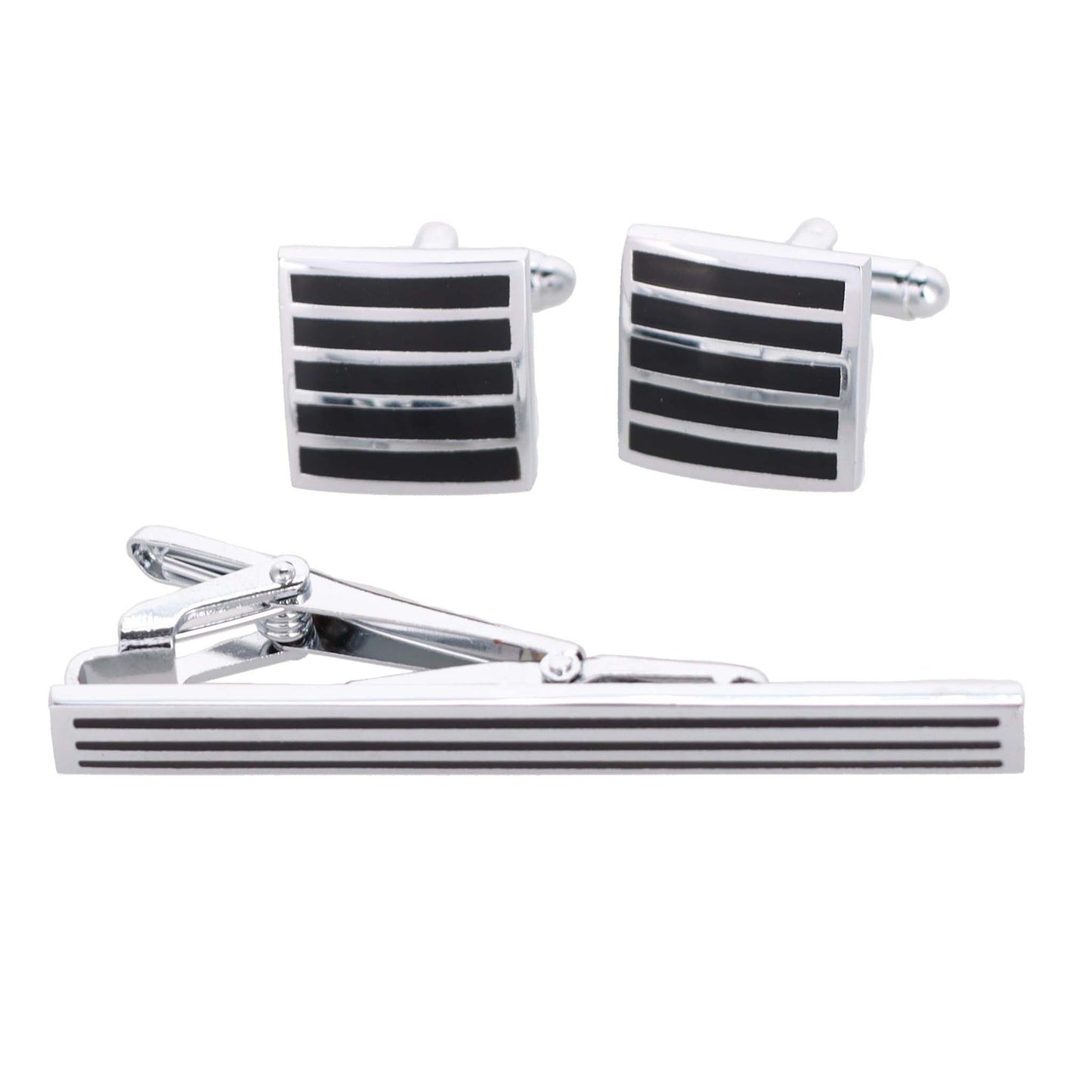 Vittorio Vico Plain Silver Cufflink & Tie Bar Set in Gift Box - CLTB 460 - Cufflink & Tiebar Set - Vittorio Vico