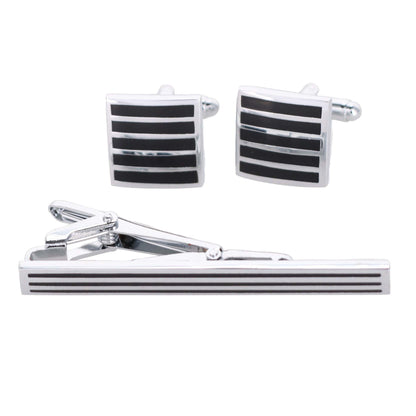 Vittorio Vico Plain Silver Cufflink & Tie Bar Set in Gift Box - CLTB 460 - Cufflink & Tiebar Set - Vittorio Vico
