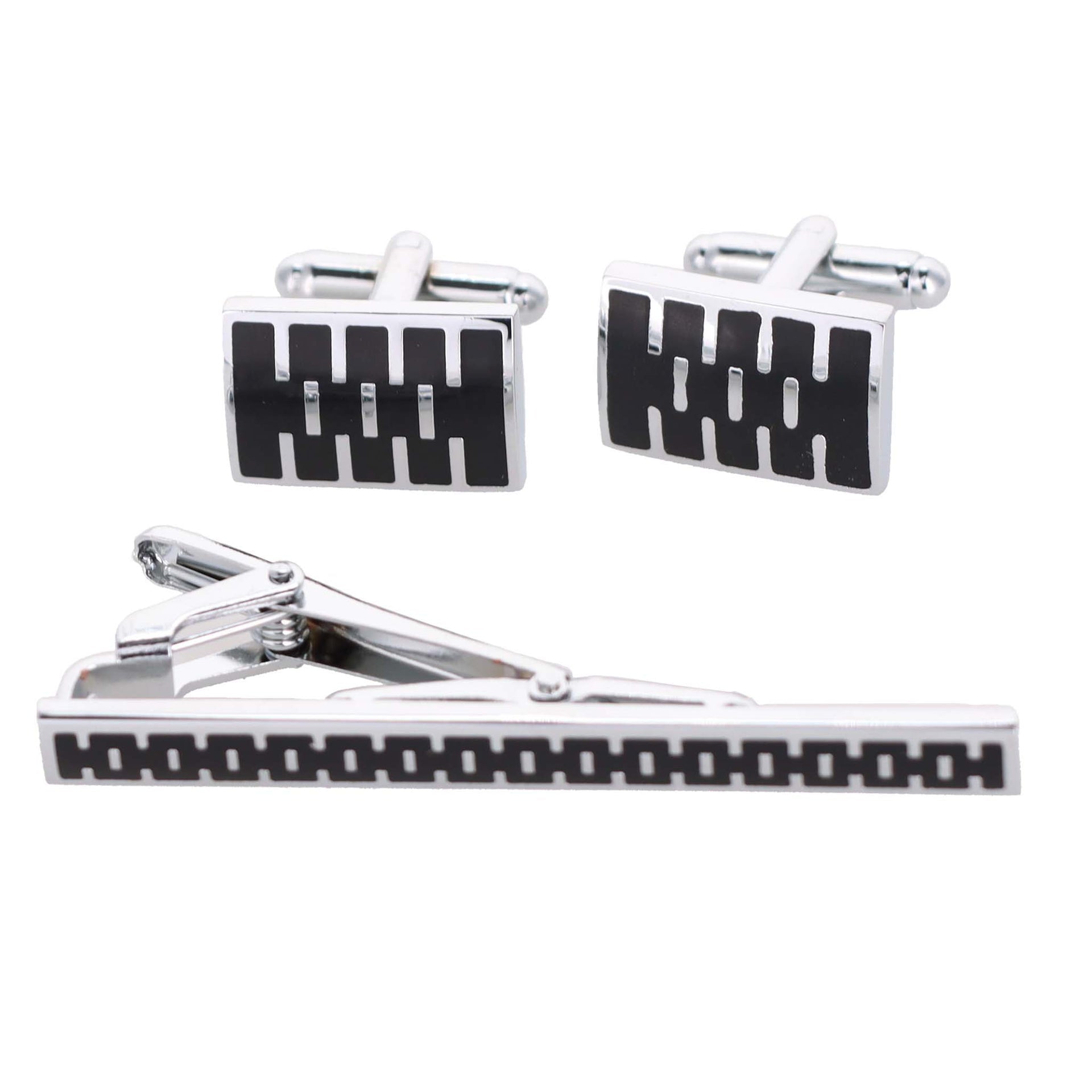 Vittorio Vico Plain Silver Cufflink & Tie Bar Set in Gift Box - CLTB 460 - Cufflink & Tiebar Set - Vittorio Vico