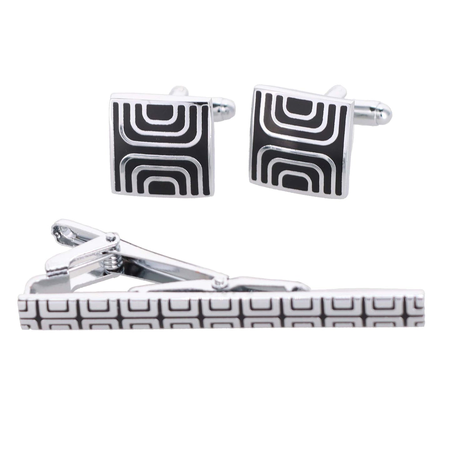 Vittorio Vico Plain Silver Cufflink & Tie Bar Set in Gift Box - CLTB 460 - Cufflink & Tiebar Set - Vittorio Vico