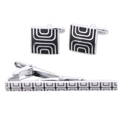 Vittorio Vico Plain Silver Cufflink & Tie Bar Set in Gift Box - CLTB 460 - Cufflink & Tiebar Set - Vittorio Vico