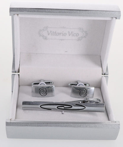 Vittorio Vico Plain Silver Cufflink & Tie Bar Set in Gift Box - CLTB 501 - Cufflink & Tiebar Set - Vittorio Vico