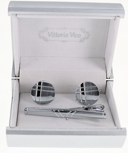 Vittorio Vico Plain Silver Cufflink & Tie Bar Set in Gift Box - CLTB 507 - Cufflink & Tiebar Set - Vittorio Vico