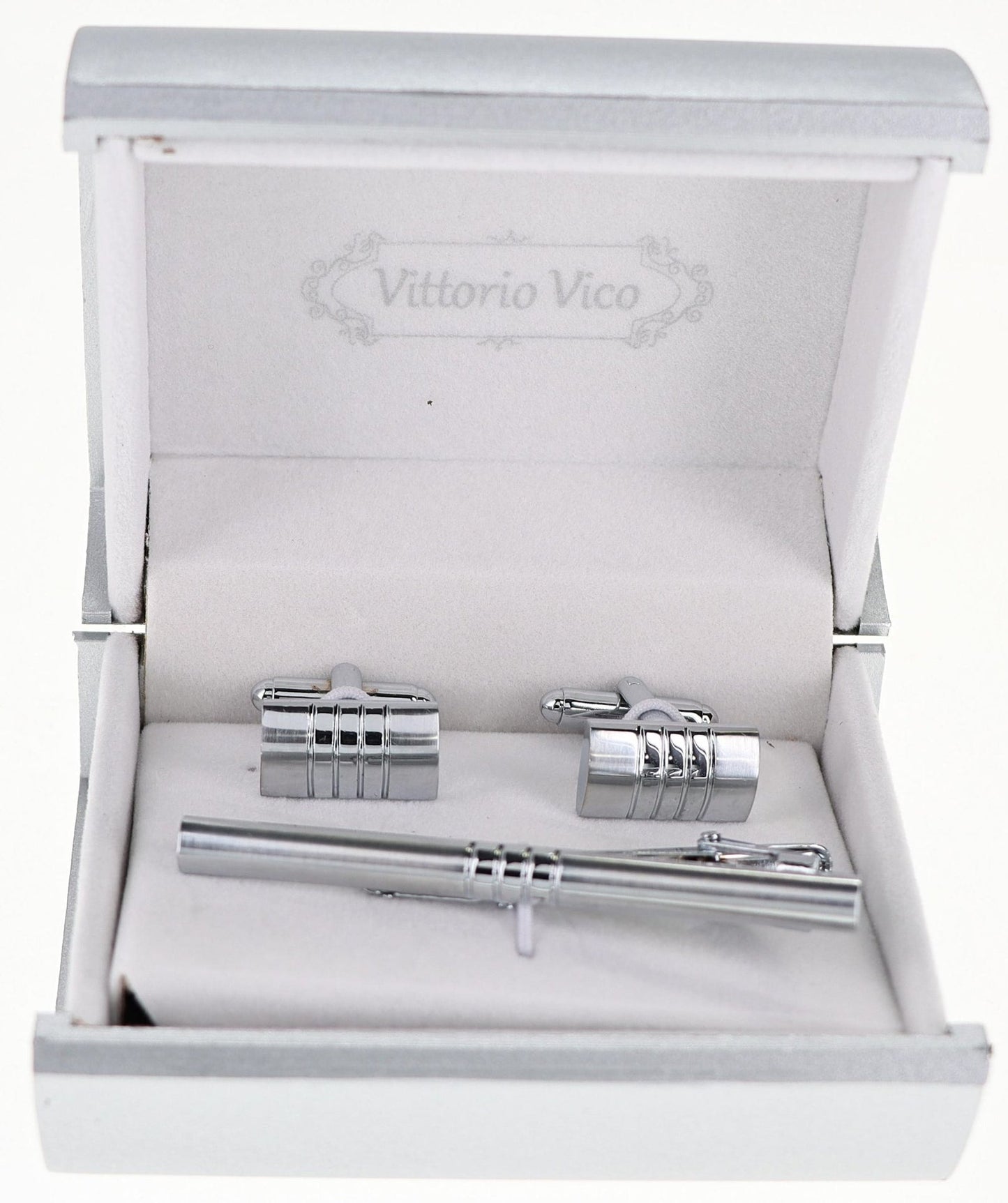 Vittorio Vico Plain Silver Cufflink & Tie Bar Set in Gift Box - CLTB 509 - Cufflink & Tiebar Set - Vittorio Vico