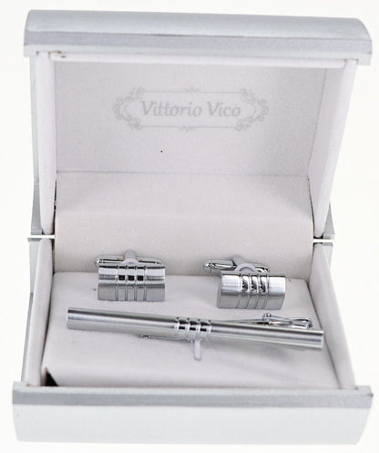 Vittorio Vico Plain Silver Cufflink & Tie Bar Set in Gift Box - CLTB 509 - Cufflink & Tiebar Set - Vittorio Vico