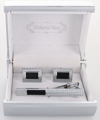 Vittorio Vico Plain Silver Cufflink & Tie Bar Set in Gift Box - CLTB 529 - Cufflink & Tiebar Set - Vittorio Vico