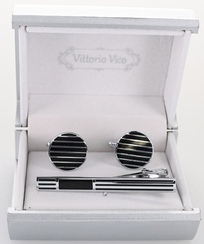 Vittorio Vico Plain Silver Cufflink & Tie Bar Set in Gift Box - CLTB 533 - Cufflink & Tiebar Set - Vittorio Vico