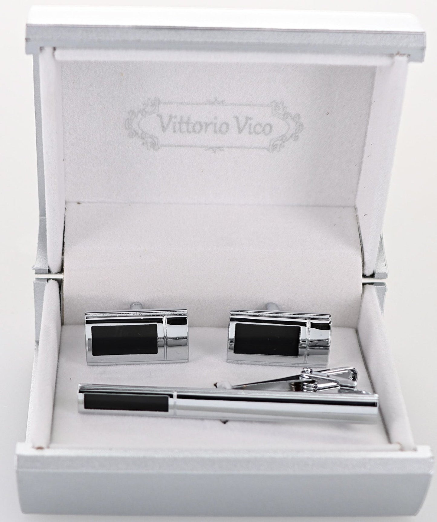 Vittorio Vico Plain Silver Cufflink & Tie Bar Set in Gift Box - CLTB 535 - Cufflink & Tiebar Set - Vittorio Vico