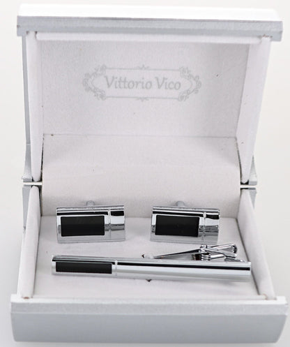 Vittorio Vico Plain Silver Cufflink & Tie Bar Set in Gift Box - CLTB 535 - Cufflink & Tiebar Set - Vittorio Vico