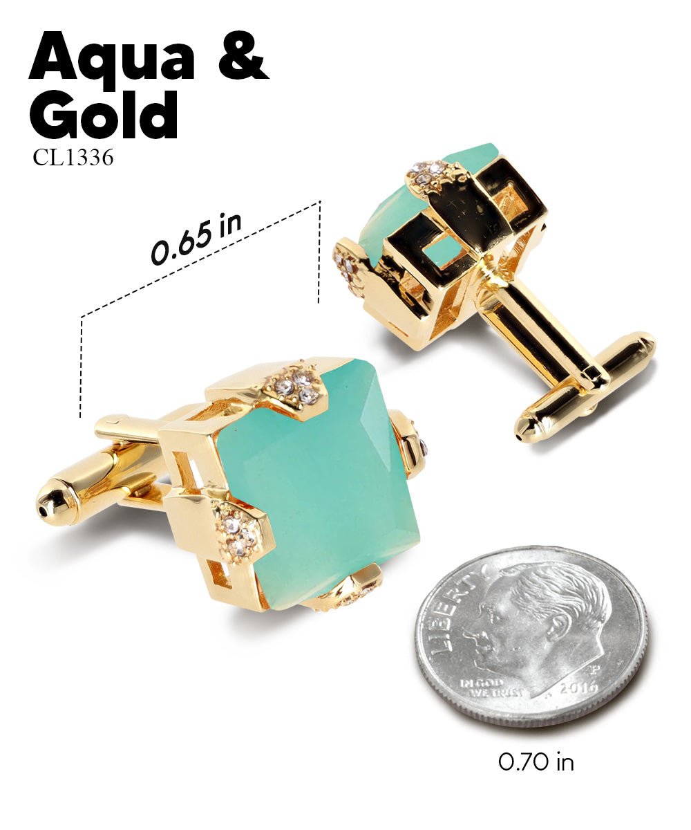Vittorio Vico Princess Cut Colorstone Cufflinks: CL13XX Series - Aqua and Gold - Cufflinks - Vittorio Vico